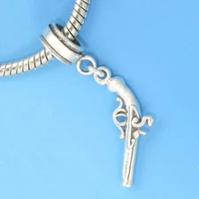 Pirate Dueling Pistol Gun 925 Solid Sterling Silver European Dangle Bead Charm