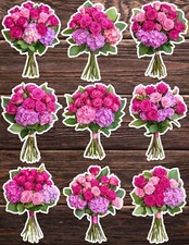 Pink Rose Bouquet Die Cut Vinyl Stickers Set Scrapbooking Laptop Water Bottle