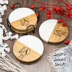 Wood Marble Coaster Set Engraved Home Gift Personalized Housewarming Clo
