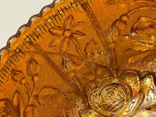 Carnival Glass Center Piece Bowl Luster Rose Marigold Imperial #489 CrackedREAD - Picture 9 of 17
