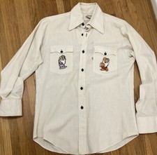 Rare Vintage 70s Levi's Off-White Western Button Down Shirt Medium White Tab