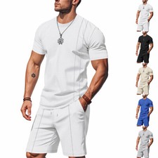 Mens Tracksuit 2-Piece Set Short Sleeve T Shirts Shorts Sweatsuit Outfit Set