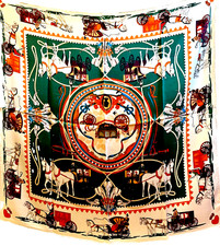 35"x35"White Horses Print Pure Mulberry Satin Silk 12momme Scarf 88x88cm4-11