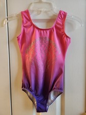 Girl's Pink and Purple Ombre Rhinestone Gymnastics Leotard Child Size 6 CS