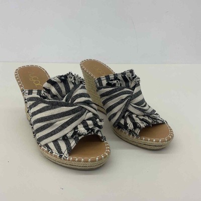 Sugar Black White Striped Espadrille Sandals Canvas Size