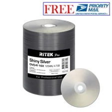 100 Pack Ritek Pro DVD-R 16X 4.7GB Shiny Silver Lacquer Blank Recordable Disc