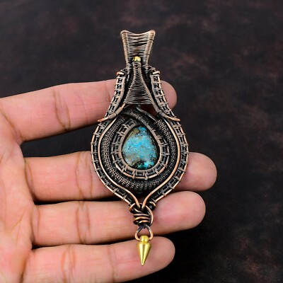 Shattuckite Gemstone Jewelry Copper Valentine Gift Wire Wrapped Pendant 4.45''