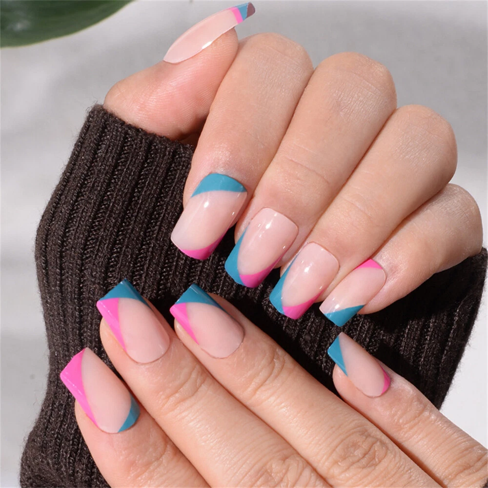 Blue and pink nails deals