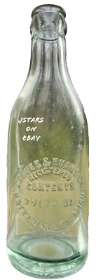 1910s 1920s BATTLE CREEK, MI, GRAVES AND EVANS ICE BLUE SLUG PLATE SODA BOTTLE