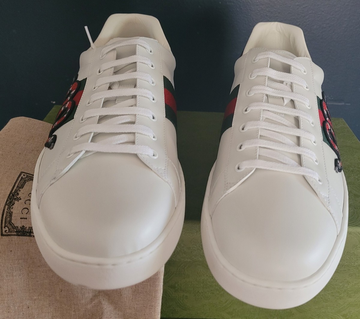 NEW AUTHENTIC Gucci Ace Embroidered Snake Sneakers Men Size 16.5 US Leather Gucci Ace Snake Embroidered Men main image 4