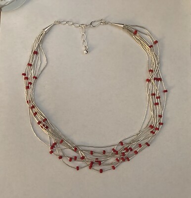 DTR Jay King Liquid Sterling Silver and Red Coral 10 Strand Necklace 18-20in