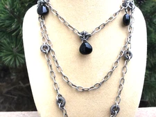 Silpada Sterling Silver Onyx Drop Necklace Chandelier Strand Drop Fancy Elegant