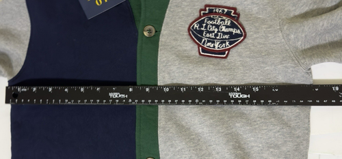 Polo Ralph Lauren Boys L Grey Multi Colorblock Football Patch Cardigan Sweater - Picture 9 of 10