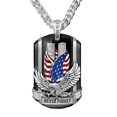 Niedliche Metall Never Forget Adler USA Flagge Halskette Anhänger Punk Kette 3D Geschenk