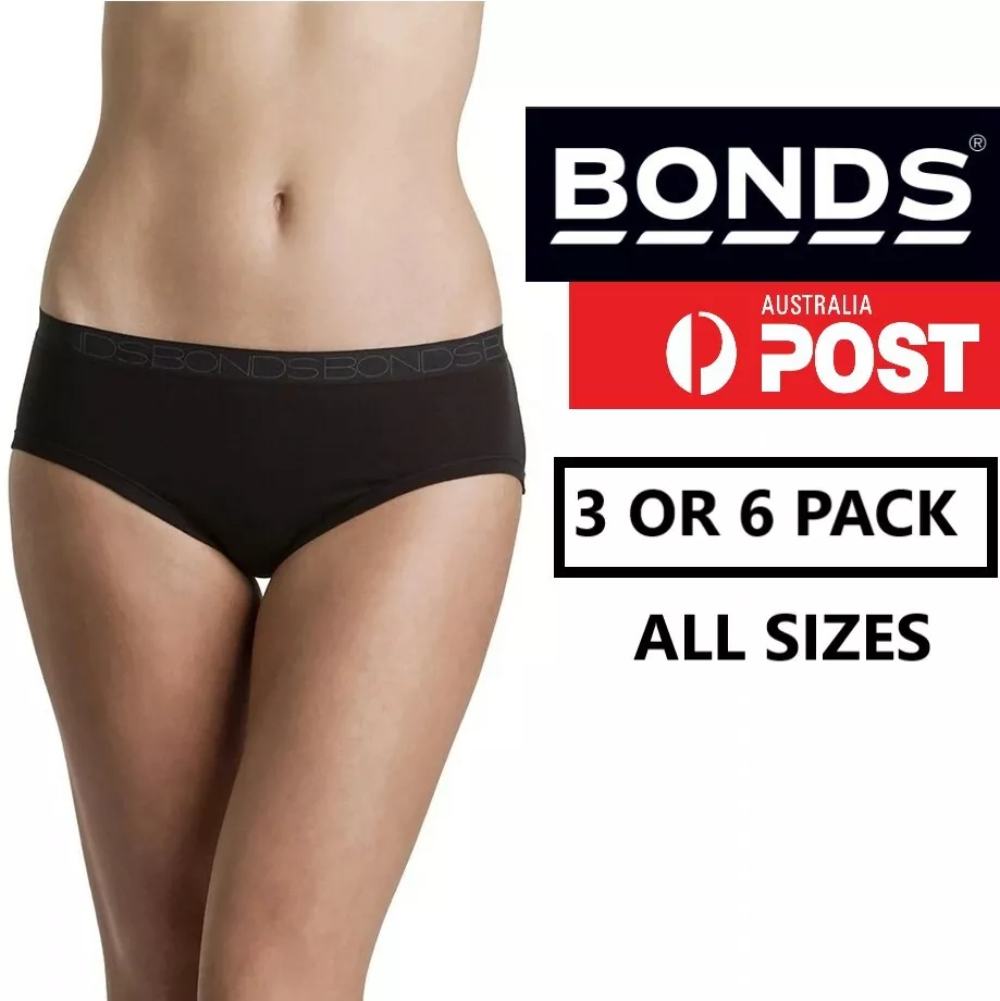 Bonds Cottontails Midi Women's Underwear Black Briefs - 3 PACK OR 6 PACK