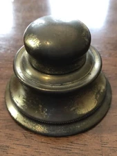 VTG Ink Well ~ Brass Hinged Lid & Glass ~Worn w/ Age Brand Unreadable