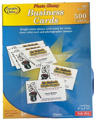 Executive Choice White Photo Glossy Business Cards 50 Sheets-500 Cards Total New