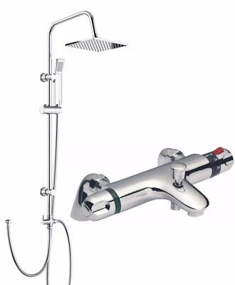 ONLY-PLUMBING Bath Shower Mixer Thermostatic Valve Tap Dual Square Over Head Bathroom Kit