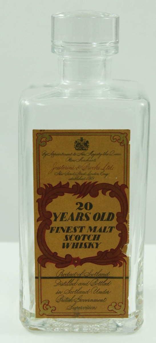 Vintage 20 Years Old Malt Scotch Whisky Liquor Glass Bottle