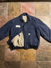 Santa Fe Quilted Carhartt FR Flame Resistant Navy Blue Work Jacket Men's Size L