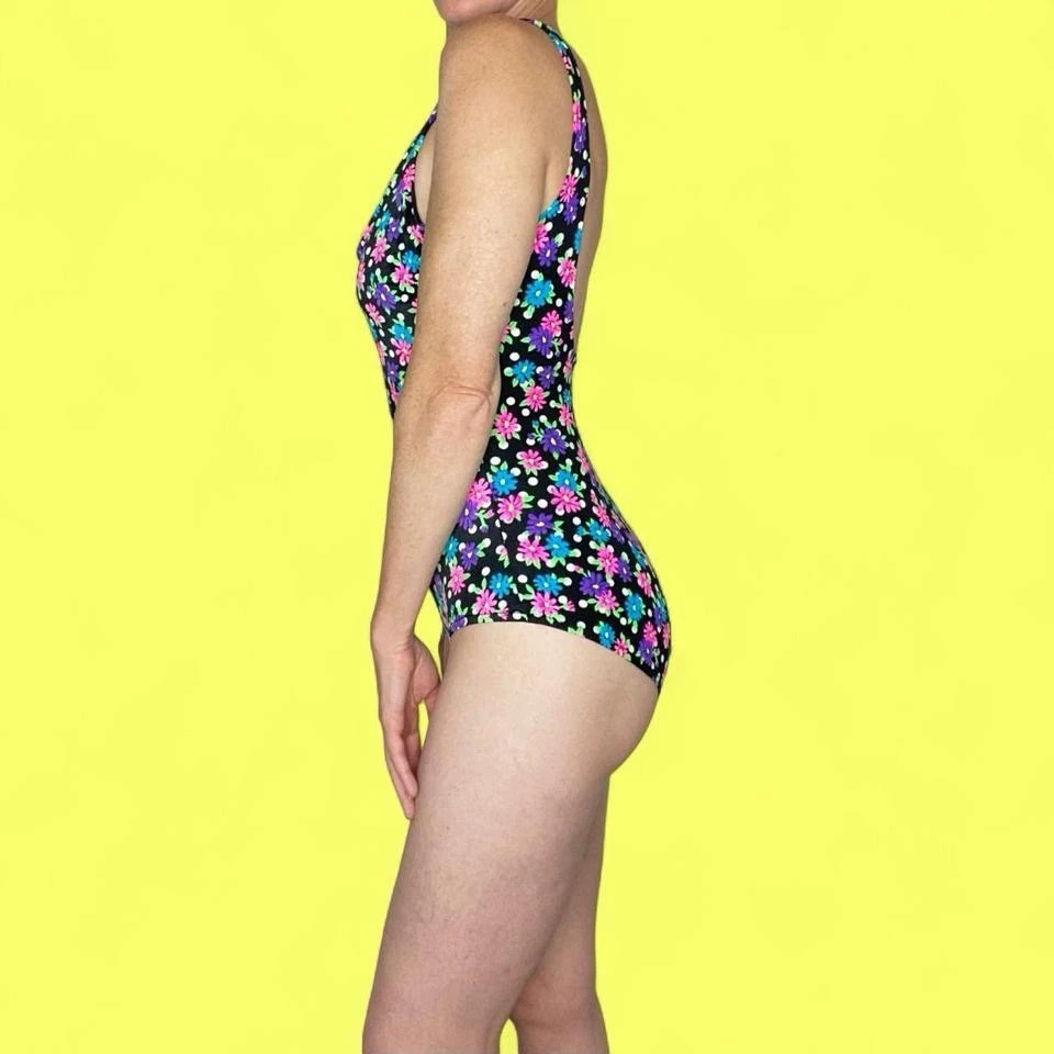 Traje de baño vintage Carol Wior brillante colorido floral de una pieza Foto 4 de 4