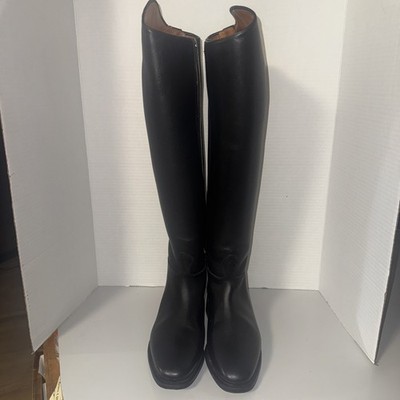 Petrie Black Leather Equestrian Dressage Cut Riding Boots EU 37 US Size 7