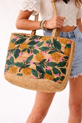 Anju Capri Jute Tote Lemon Breeze Citrus Handcrafted Artisan Market Bag NWT