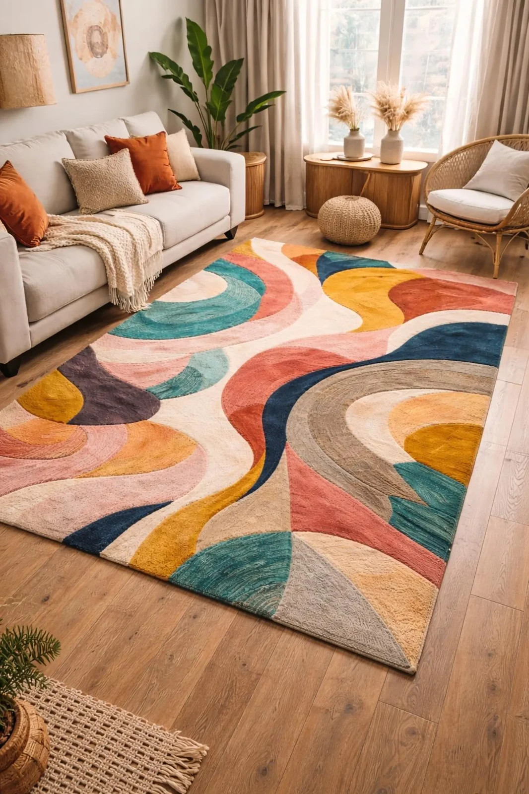 Hand Tufted Abstract Multicolor Wool Area Rug | Modern Geometric Boho Carpet