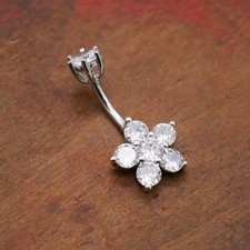 Body Pricing Belly Button Ring Round Cut Simulated Diamond 14K White Gold Plated