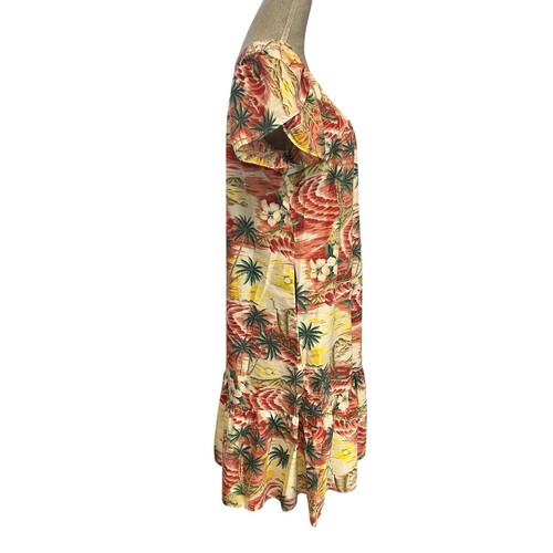 Abito donna vintage Ky's hawaiano muumuu taglia M rosso giallo maniche a petalo - Foto 2 di 11