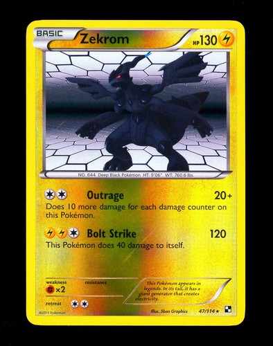 2011 Pokemon ZEKROM Black & White REVERSE HOLO Foil Rare BW Base Set Card 47/114