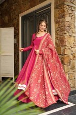 Beautiful New Pure Cosmos Pink Gown Palazzo With Dupatta For Function Wear