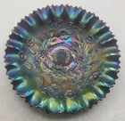 TERRIFIC  VINTAGE CARNIVAL NORTHWOOD PURPLE  GOOD LUCK PIE CRUST EDGED BOWL