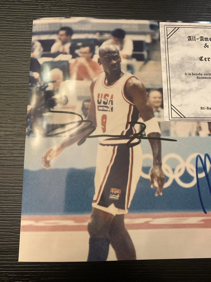 Signed Magic Johnson Michael Jordan 8x10 color photo w/coa 1992 Olympics #9 Htf - Image 2 of 4