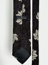 Ermenegildo Zegna Silk Tie Made in Italy Floral Swirl Brown Gray Designer Luxury