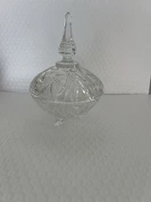 Vintage Lead Crystal Dome Covered 3-Footed Candy Dish with Star Motif