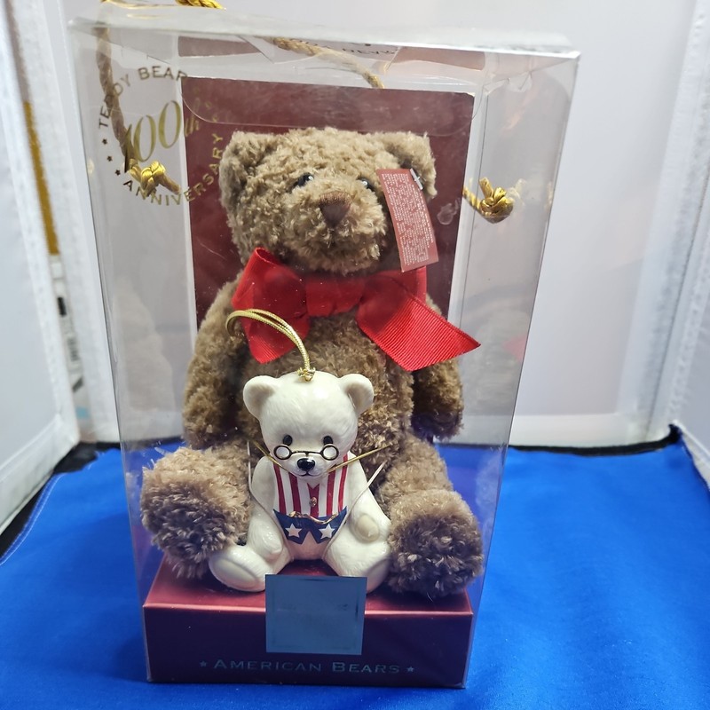 Lenox American Bear 100th Anniversary Boxed Set Plush + Porcelain Teddy Ornament