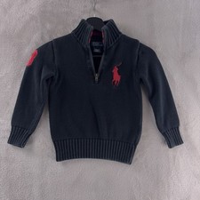 Polo Ralph Lauren Quarter Zip Sweater Boys Size 5 Black Red Rugby Big Pony Knit