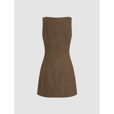 Cider Brown Houndstooth Floral Applique Boat Neck Mini Dress Womens Small |  eBay
