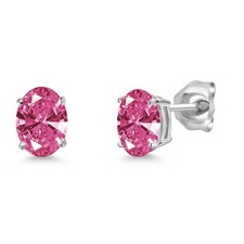 14K White Gold Pink Zirconia Double Notch Stud Earrings  1.52 Cttw  Gemstone