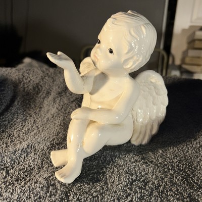 Mud Pie Angel Cherub Child Ceramic Sitting Figurine Statue 6'' Tall