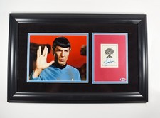 Leonard Nimoy Star Trek Photo and Autographed Signed Book Page Beckett BAS COA