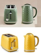 Green & Yellow Diamond Textured 2 Slice Toaster Fast Boil 1.7L Kettle & 