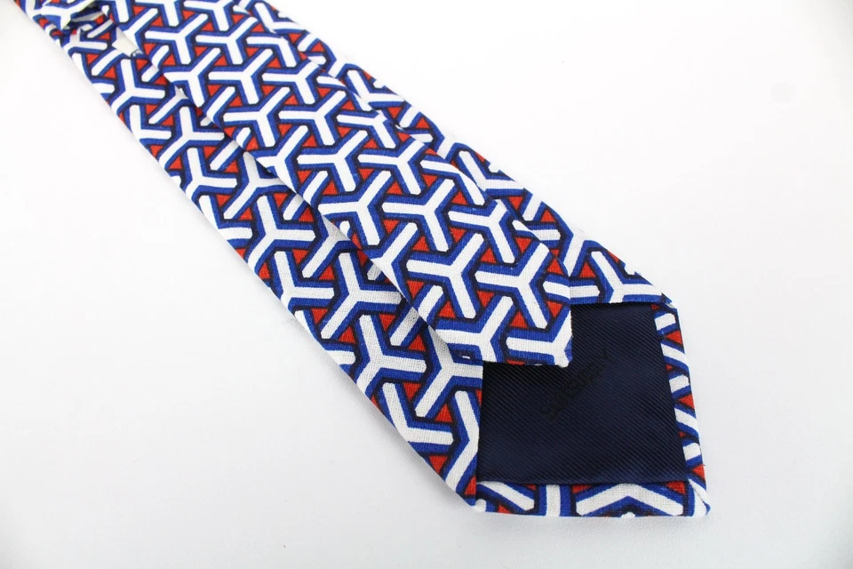 SUITSUPPLY Men's Blue Printed Tie 148x8cm Formal Pointed Linen Cotton Mix Slim * - Image 4 of 4