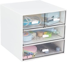 Desk Organizer with 4 Drawers, Clear Plastic Desk Storage Box, Desktop