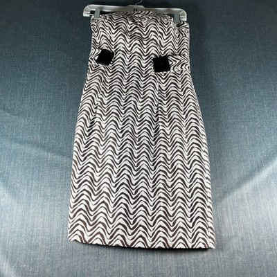 Milly New York Women s Strapless Dress Size 4 White Brown Zigzag Back Slit