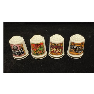 Porcelain Sewing Thimble Set Vintage Advertising Designs Lot of 4