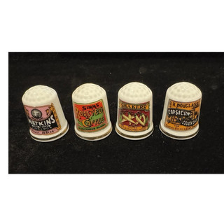 Porcelain Sewing Thimble Set Vintage Advertising Designs Lot of 4