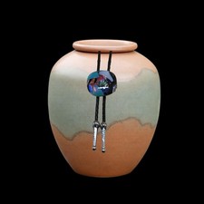 Dichroic Bolo for Pet Cremation Urn  Memorial Bolo  Black Genuine Leather