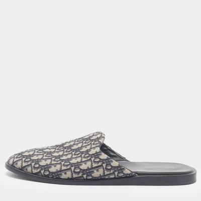 Dior Gr. 46 Oblique Embroidered Canvas Flat Pantoletten